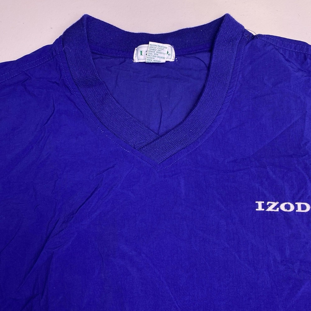 90s Izod Jacket L Mens Packable Pullover Windbreaker V Neck Golf Blue
